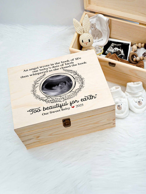 Personalized Baby Memorial Wooden Keepsake Box – Too Beautiful for Earth